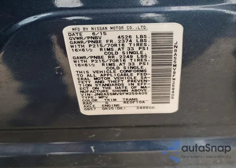 2015 Nissan Rogue Select S z USA, uszkodzony, nr VIN JN8AS5MV9FW259405